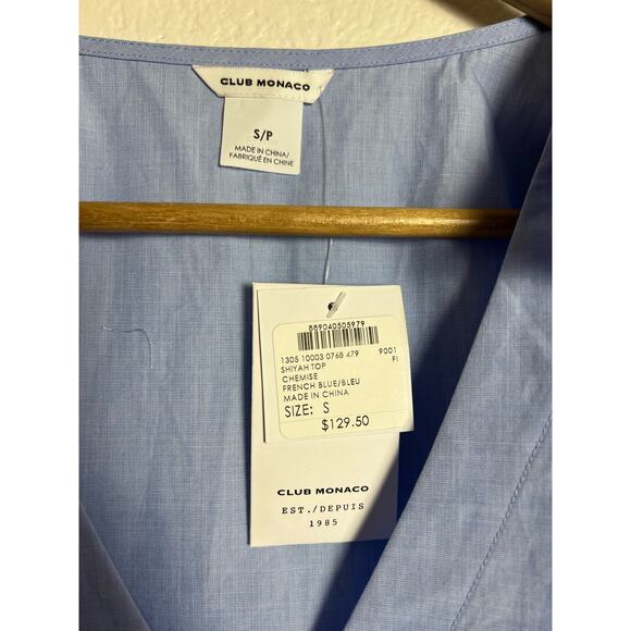 Club Monaco French Blue Shiyah Button Up Cold Shoulder Top Size Small - Picture 8 of 9